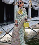 Turqouise Organza Handloom Woven Work Saree With Blouse