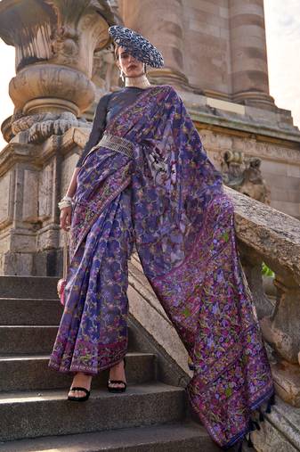 Violet Organza Handloom Woven Work Saree With Blouse