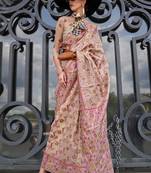 Cream Organza Handloom Woven Work Saree With Blouse
