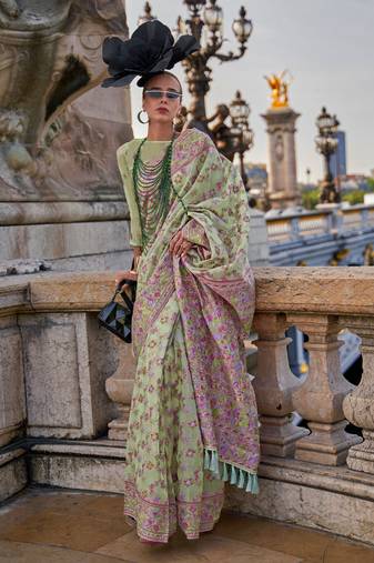 Sea Green Organza Handloom Woven Work Saree With Blouse