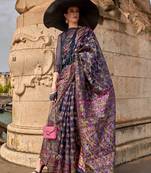 Navy Blue Organza Handloom Woven Work Saree With Blouse