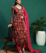 Women orange color embroidery embellished anarkali kurta pant with dupatta set