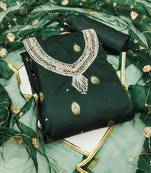 Green Organza Banarasi Hand Work Dress Material With Inner