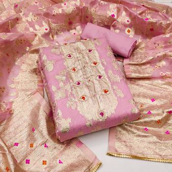 Pink Modal Banarasi Hand Work Dress Material With Inner 1
