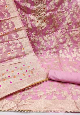Pink Modal Banarasi Hand Work Dress Material With Inner 2