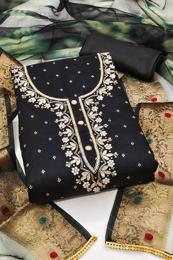 Black Modal Butti Hand Work Dress Material With Inner