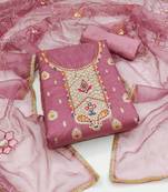 Women'S Onion Pink Organza Banarasi Hand Work Dress Material With Inner