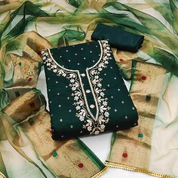 Bottle Green Modal Butti Hand Work Dress Material With Inner 1