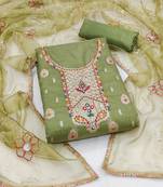 Green Organza Banarasi Hand Work Dress Material With Inner