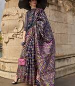 Navy Blue Emblished Organza Contemporary Saree