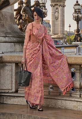 Peach Organza handloom weaving work Saree 2