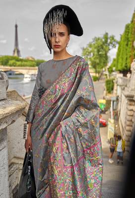 Grey Organza handloom weaving work Saree 2
