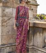 Magenta Emblished Organza Contemporary Saree