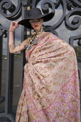 Beige Organza handloom weaving work Saree 2