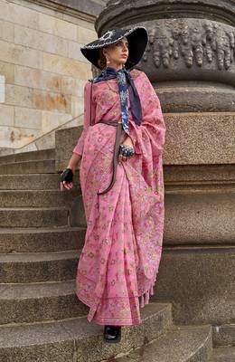Pink Organza handloom weaving work Saree 1