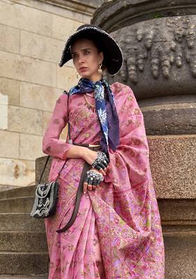 Pink Organza handloom weaving work Saree 2