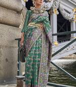 Teal Emblished Organza Contemporary Saree
