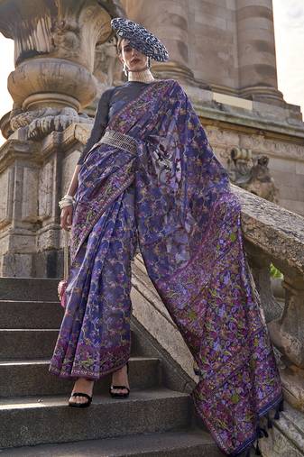 Purple Emblished Organza Contemporary Saree