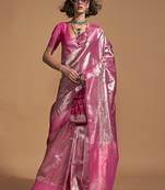 Pink silk Blend woven designer saree