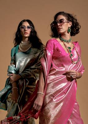 Pink kanjivaram silk blend zari weaving saree 3