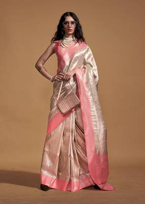 Peach silk Blend woven designer saree 1