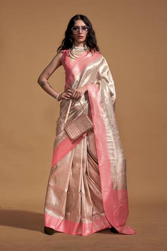 Peach silk Blend woven designer saree