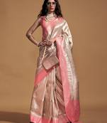 Peach silk Blend woven designer saree