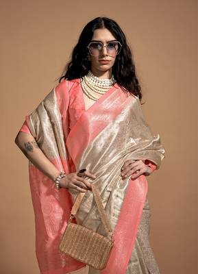 Peach silk Blend woven designer saree 2