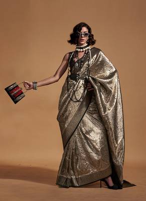 Black kanjivaram silk blend zari weaving saree 1