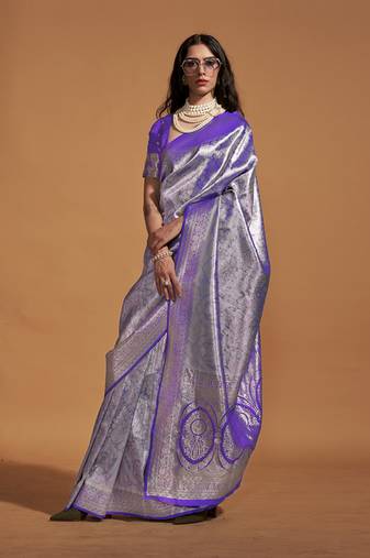 Dark violet silk Blend woven designer saree