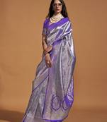 Dark violet silk Blend woven designer saree