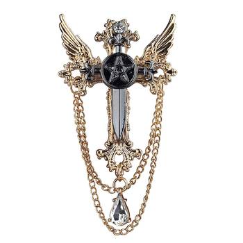 black cross and wings hanging chain sherwani brooch with crystal for men (bp1101088g) 1