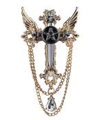 black cross and wings hanging chain sherwani brooch with crystal for men (bp1101088g)