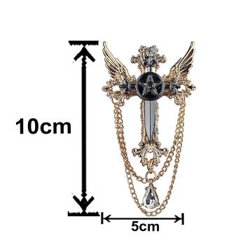 black cross and wings hanging chain sherwani brooch with crystal for men (bp1101088g) 3