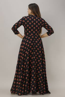 women rayon floral print anarkali kurta in blue 2
