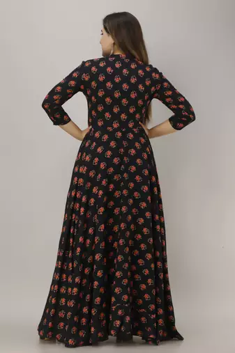women rayon floral print anarkali kurta in blue