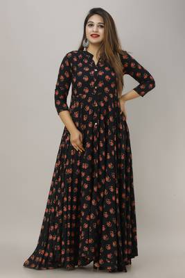 women rayon floral print anarkali kurta in blue 3