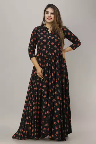 women rayon floral print anarkali kurta in blue