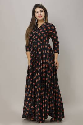 women rayon floral print anarkali kurta in blue 4