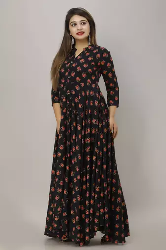 women rayon floral print anarkali kurta in blue