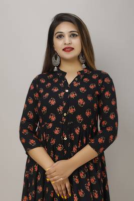 women rayon floral print anarkali kurta in blue 5