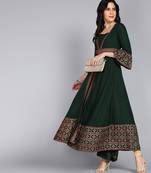Ftdiva women rayon paisley print anarkali kurta in green