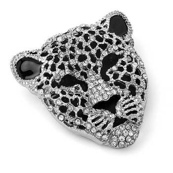 rhodium plated lion face shaped crystal stone studded brooch / lapel pin for men (bp1101080r) 1
