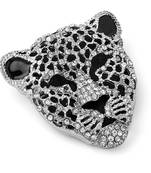 rhodium plated lion face shaped crystal stone studded brooch / lapel pin for men (bp1101080r)