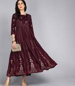 women rayon printed anarkali kurta in purple