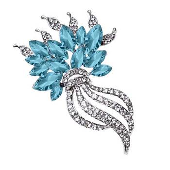 rhodium plated exquisite designer aqua blue crystal brooch for girls and women bp1101040rablu 1