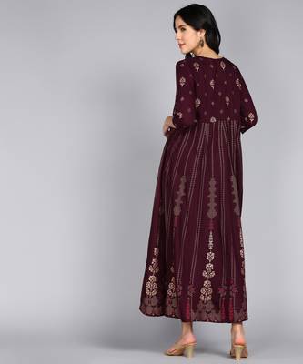 women rayon printed anarkali kurta in purple 2