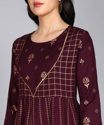 women rayon printed anarkali kurta in purple 5