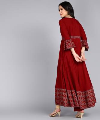 women rayon paisley print anarkali kurta in maroon 2