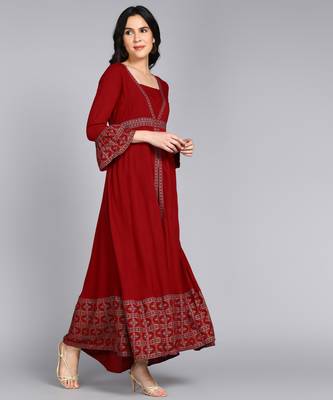 women rayon paisley print anarkali kurta in maroon 4